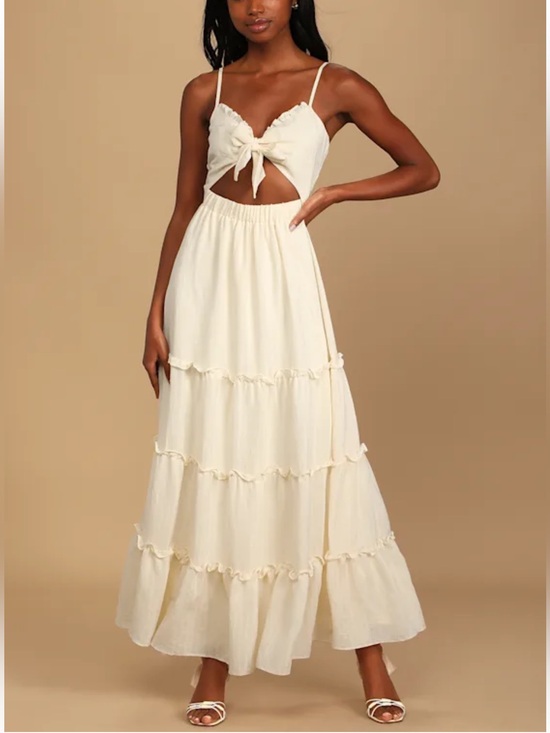 Lulus Dresses & Skirts - Lulu's Tier It Up Cream Knotted Front Tiered Ruffled Maxi Dress Size XS